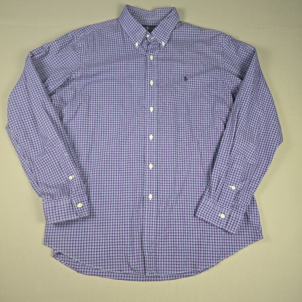 Ralph Lauren Shirt Mens XL Purple Plaid Custom Fit Button Down Long Sleeve